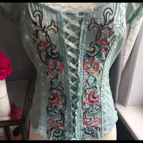 Corset lace up peasant top - Picture 2 of 5